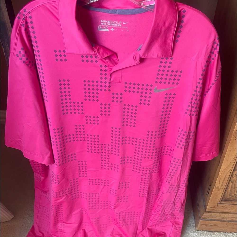 Nike Men's Hot Pink Golf Polo with Gray Dot Pattern